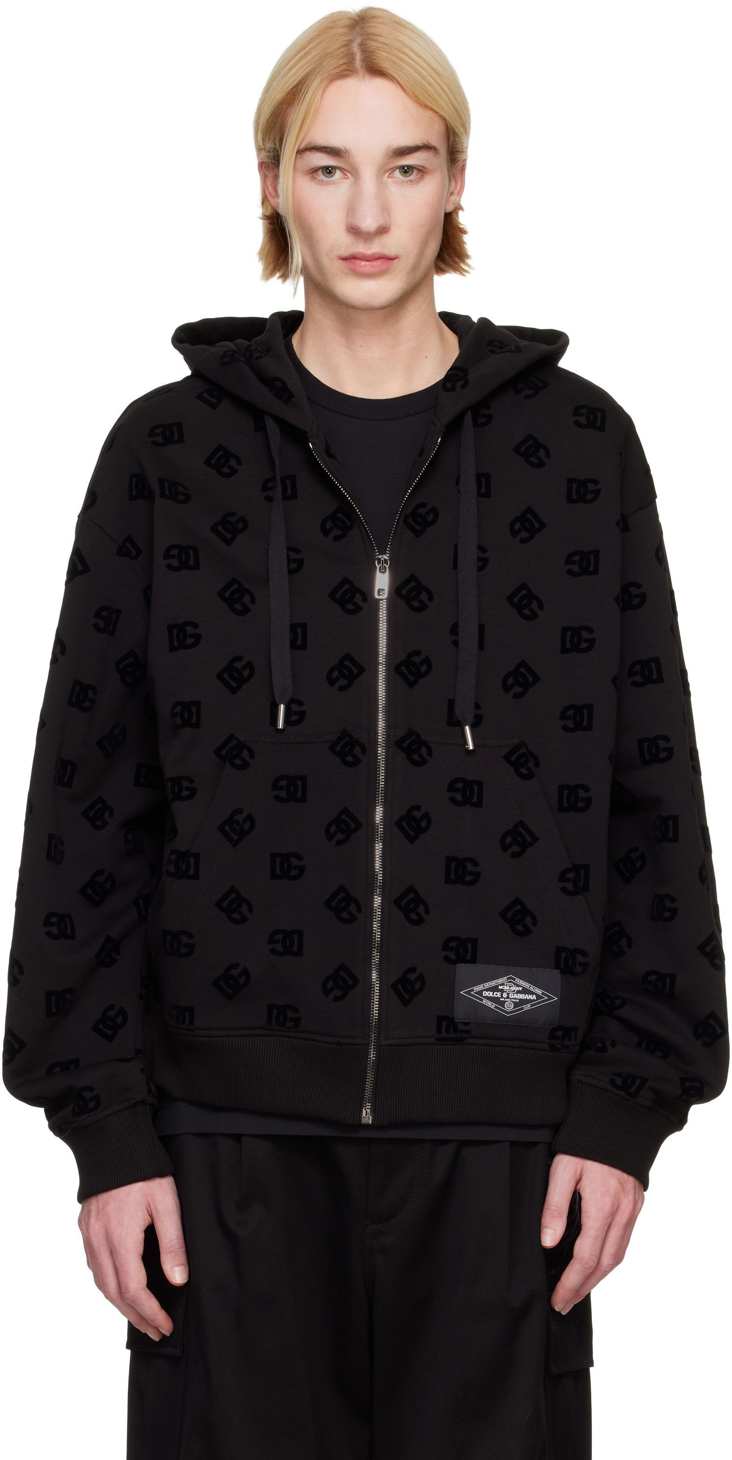 Sweatshirt Dolce & Gabbana Flocked Logo Zip-Up Hoodie Sort | G9AIYTG7NWD, 0