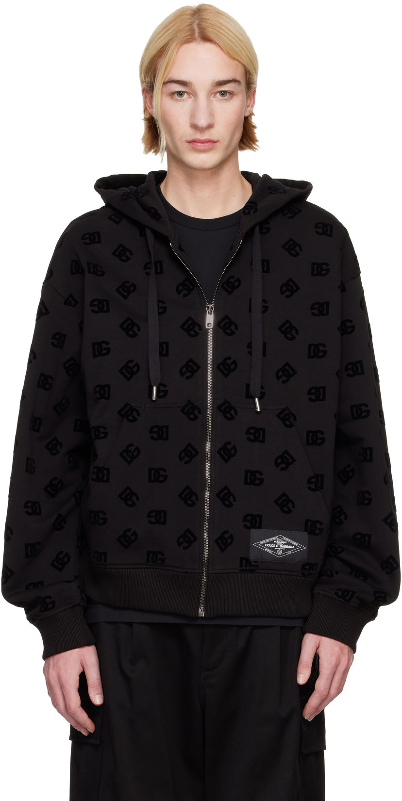 Sweatshirt Dolce & Gabbana Flocked Logo Zip-Up Hoodie Sort | G9AIYTG7NWD