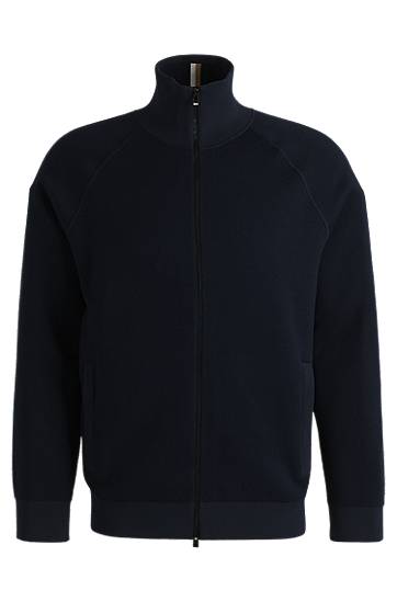 Bomberjakke BOSS Cotton-blend Zip-up Cardigan Mørkeblå | 50519629