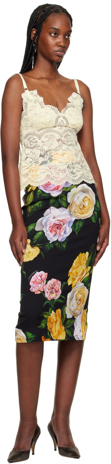 Nederdel Dolce & Gabbana Dolce&Gabbana Peony & Rose-Print Midi Skirt Sort | F4B6UT FSA7B, 3