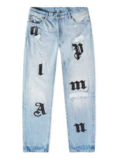 Jeans Palm Angels Light Wash Logo Jeans Blå | PMYA033S23DEN0194010