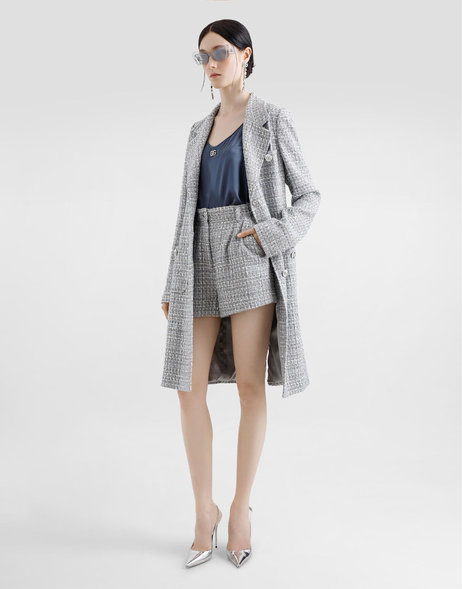 Frakker Dolce & Gabbana Dolce & Gabbana Single-Breasted Tweed Bouclé Coat Grå | F0F1STFQOABS8100, 1