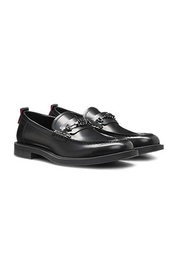 Tøj og tilbehør BOSS Stacked-Logo Bit Leather Loafers Sort | 50548574