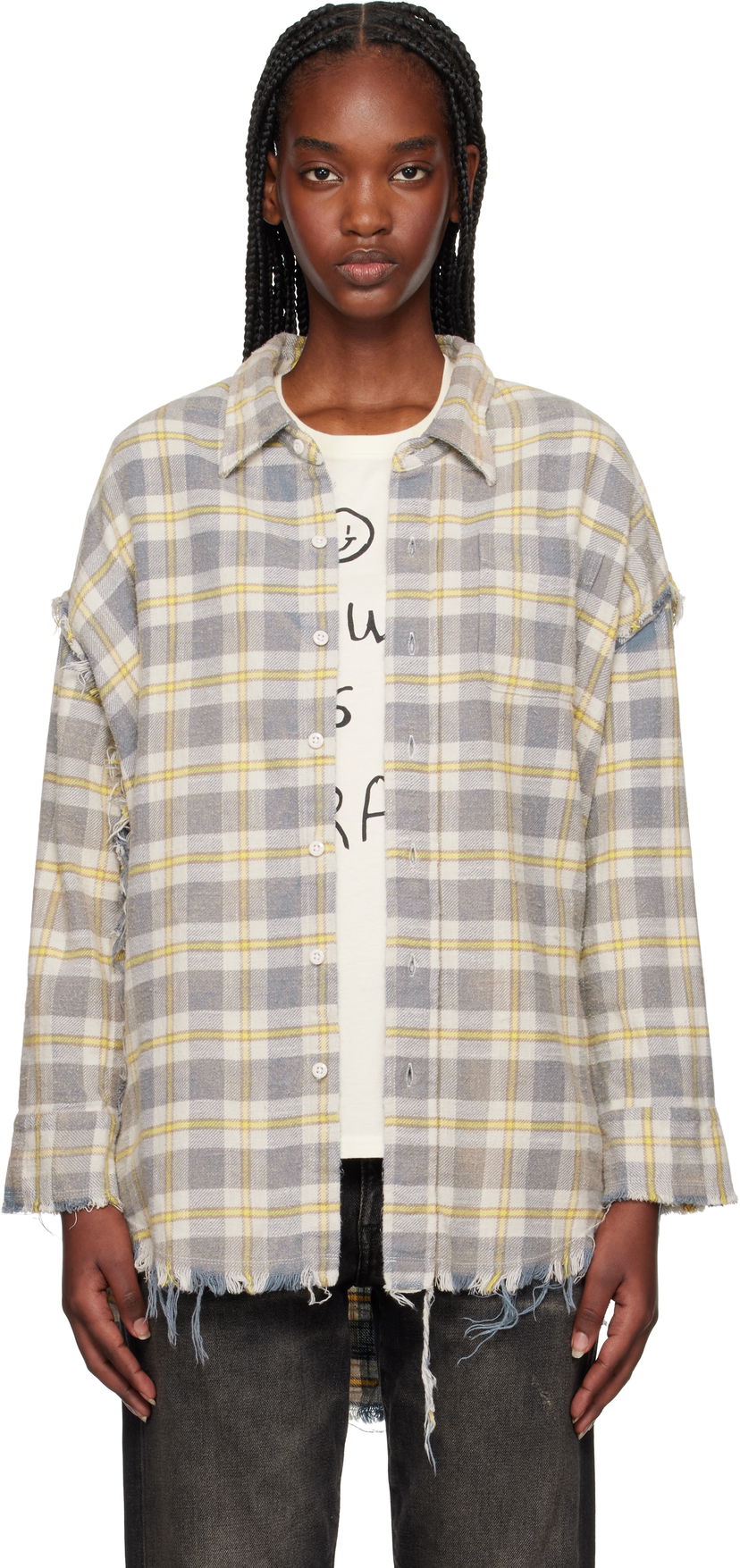 Skjorte R13 R13 Shredded Seam Drop Neck Shirt Grå | R13WR075-R467B
