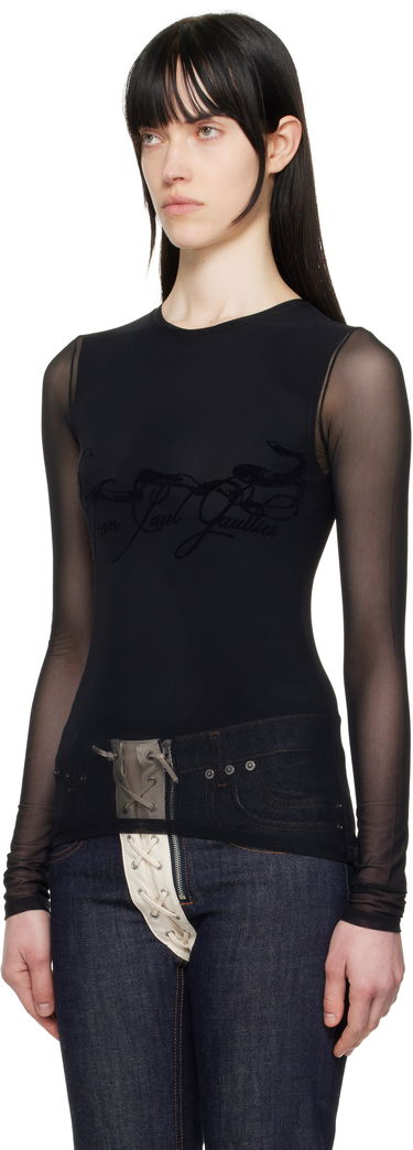 Krop Jean Paul Gaultier Jean Paul Gaultier Flocked Tattoo Ruban Mesh Long Sleeve T-Shirt Sort | 25/34-F-TO281I-T005-00, 3