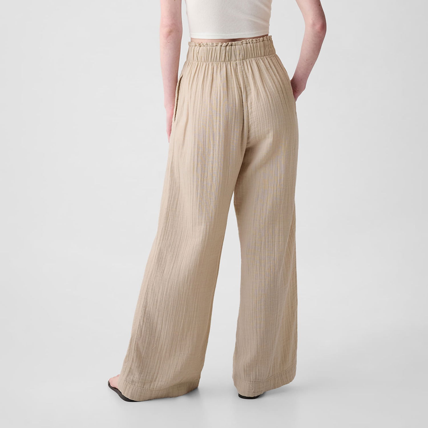 Bukser GAP Gauze Wide Leg Pants Bedrock Beige | 855967-01, 1