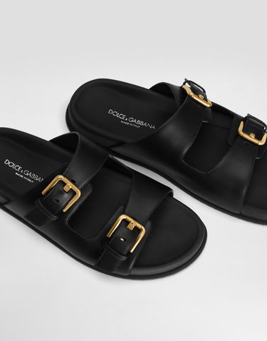Tilbehør Dolce & Gabbana Dolce & Gabbana Calfskin Double Buckle Slides Sort | CQ0632AS73880999, 3