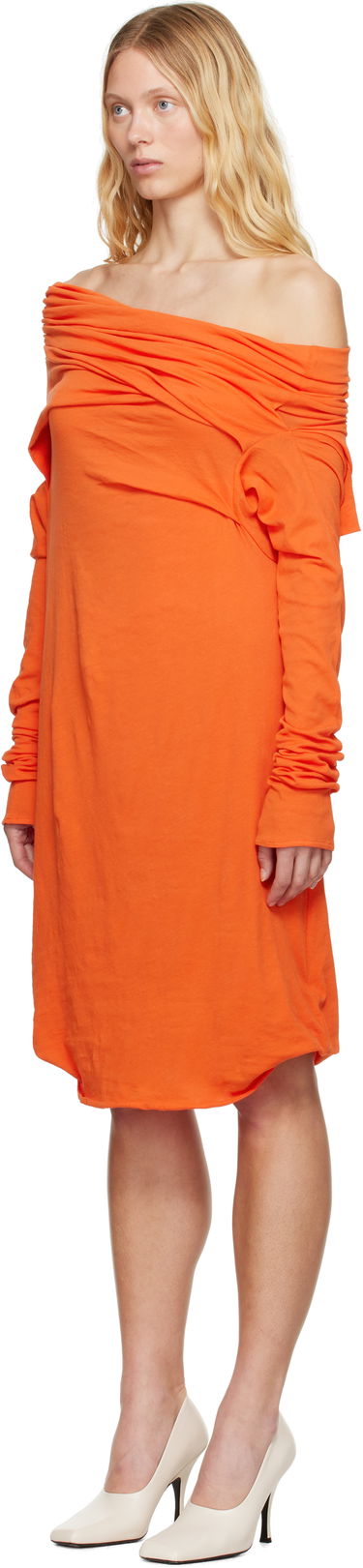 Kjole Entire Studios Entire Studios Draped One-Shoulder Ruched Dress Orange | ESW-S25-8013-KO, 3