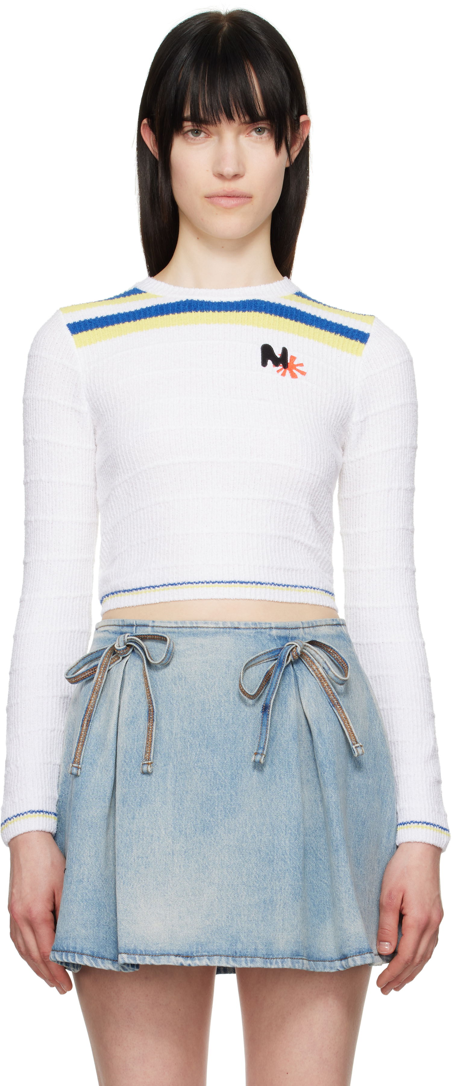 Sweater MSGM MSGM Embroidered Logo Cropped Sweater Hvid | 3841MDM201 257289, 0