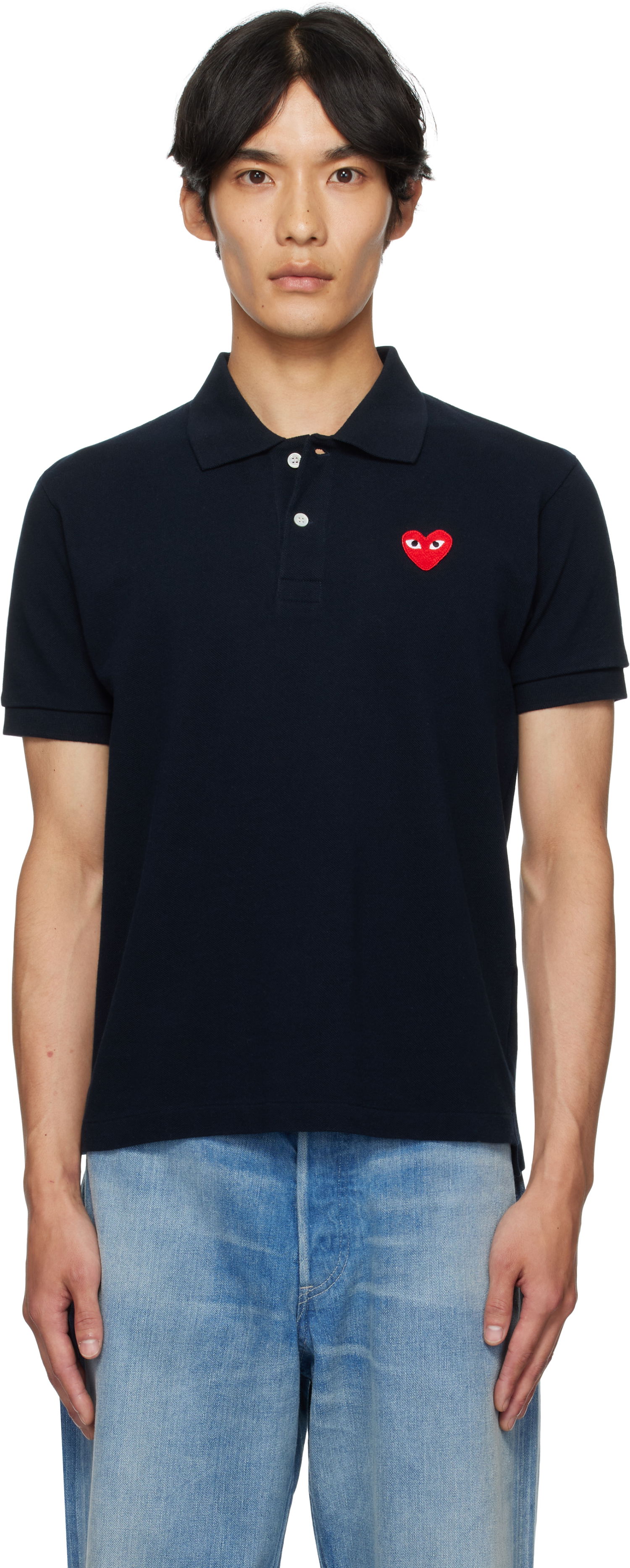 Polo skjorte Comme des Garçons Comme des Garçons Play Heart Patch Polo Mørkeblå | AZ-T006-051, 0