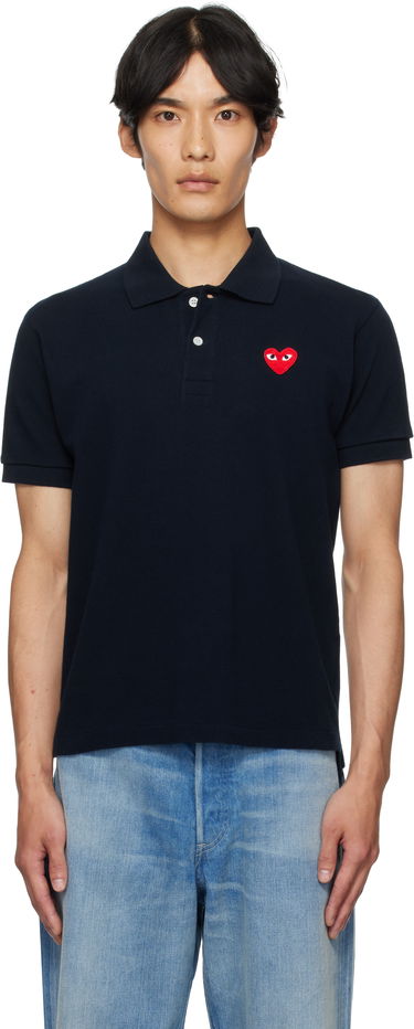 Polo skjorte Comme des Garçons Comme des Garçons Play Heart Patch Polo Mørkeblå | AZ-T006-051, 0