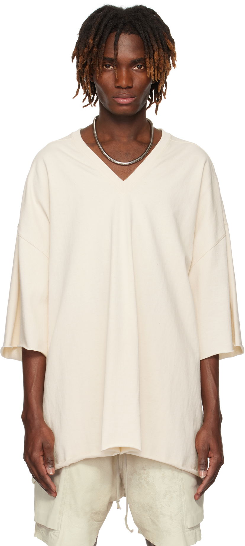 T-shirt Rick Owens Rick Owens Hollywood V-Neck T-Shirt Beige | RU01E5279 BA