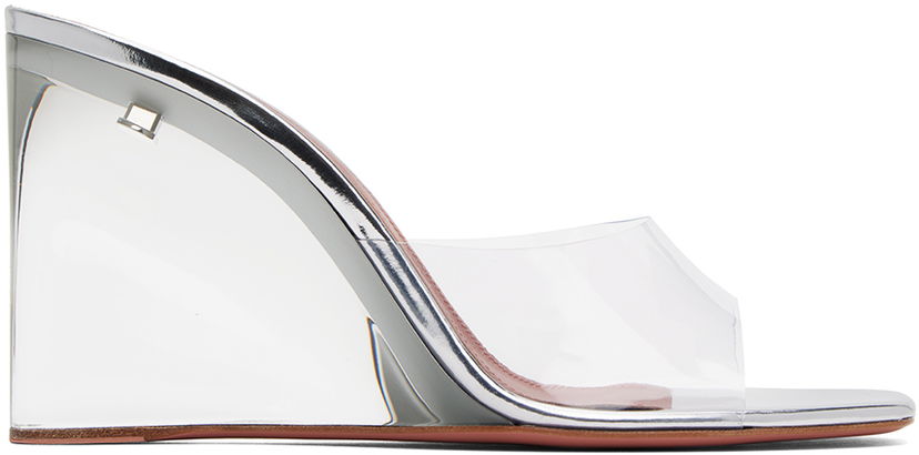 Tilbehør Amina Muaddi Amina Muaddi Lupita Glass Wedge Slippers Metalisk | LUPITA GLASS WEDGE PLEXI WEDGE P