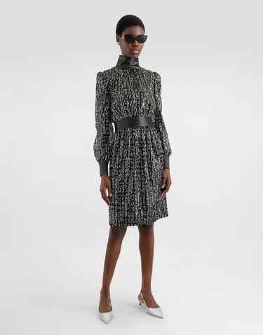 Kjole Dolce & Gabbana Midi Dress With Sequin Stripe Embroidery Sort | F6TJYTFLSKBN0000, 1