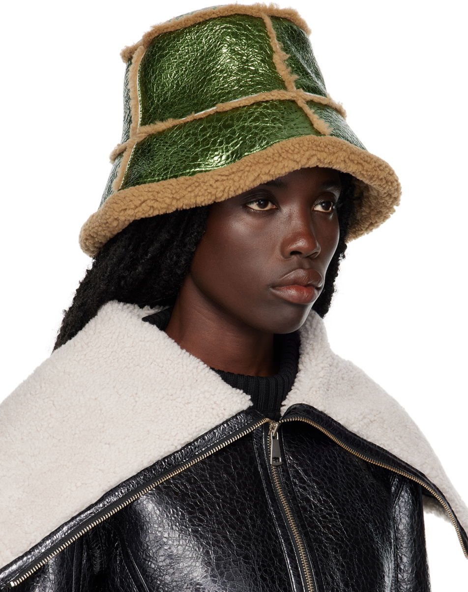Hat Jean Paul Gaultier Gaultier Laminated Faux-Shearling Bucket Hat Grøn | 22/09-U-CC007-L500, 1