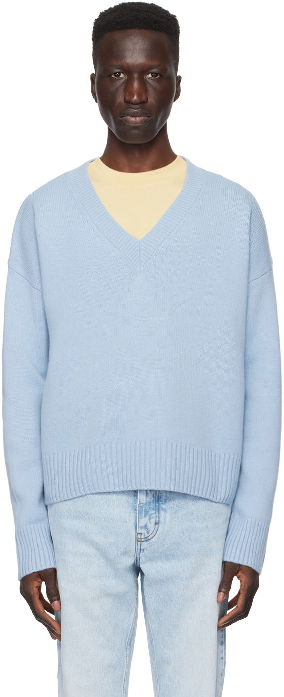 Sweater AMI Paris Cropped Sweater Blå | UKS234.KN0028, 0
