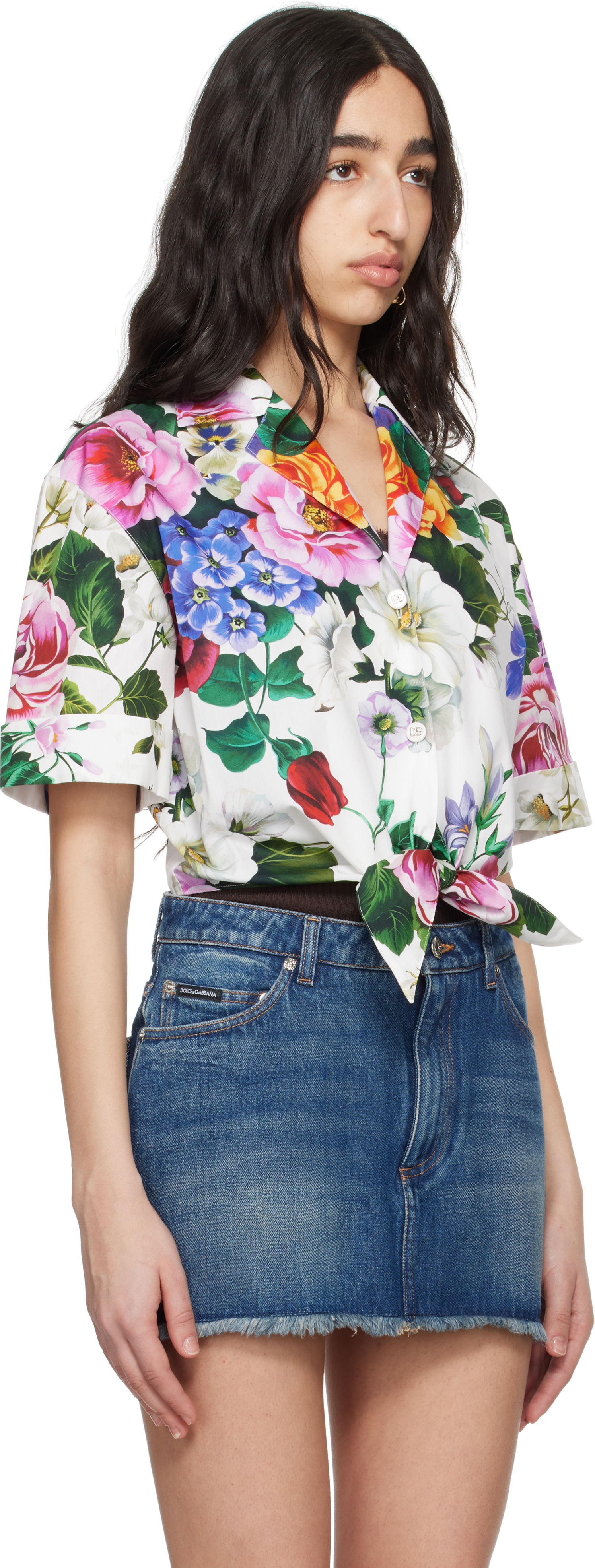 Skjorte Dolce & Gabbana Dolce&Gabbana Floral Print Tie-Front Shirt Hvid | F5T30T HS5S6, 1