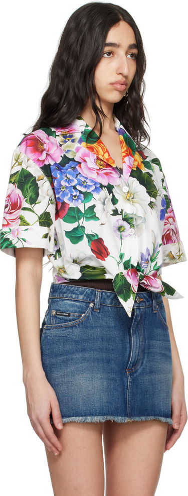 Skjorte Dolce & Gabbana Dolce&Gabbana Floral Print Tie-Front Shirt Hvid | F5T30T HS5S6, 1