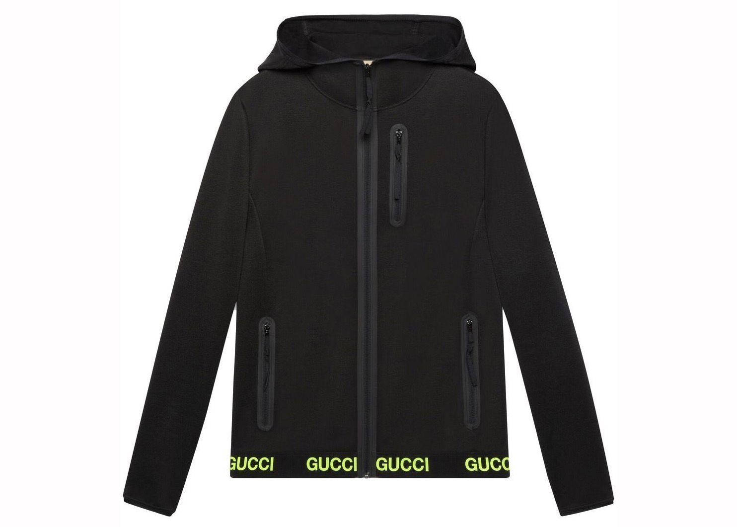 Jakke Gucci Logo-Print Hooded Technical Jacket Black Yellow Sort | 693081 XJDS5 1131, 0
