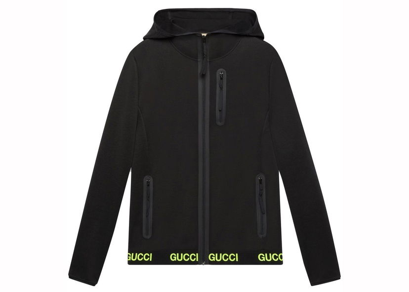 Jakke Gucci Logo-Print Hooded Technical Jacket Black Yellow Sort | 693081 XJDS5 1131