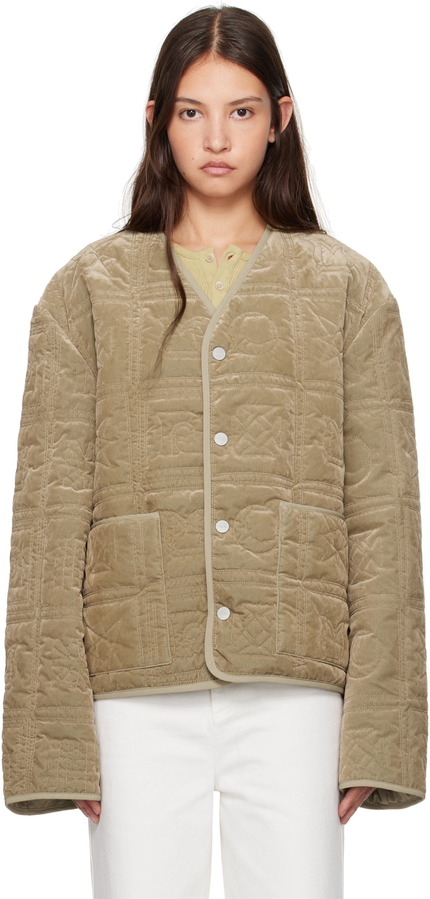 Puffer jakke Nanushka Nanushka Adara Quilted Velvet Jacket Beige | NU24FWJK03166, 0