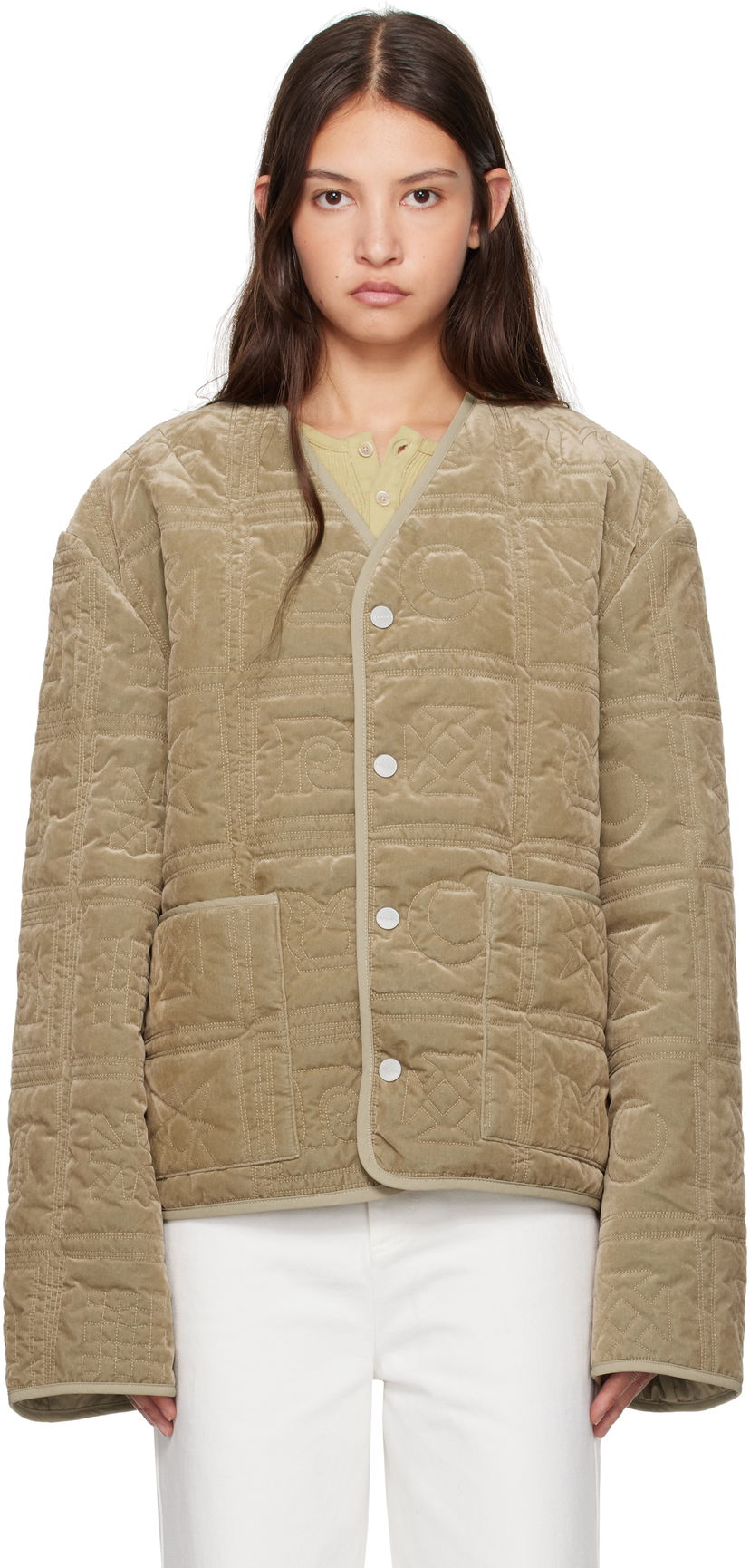 Puffer jakke Nanushka Nanushka Adara Quilted Velvet Jacket Beige | NU24FWJK03166