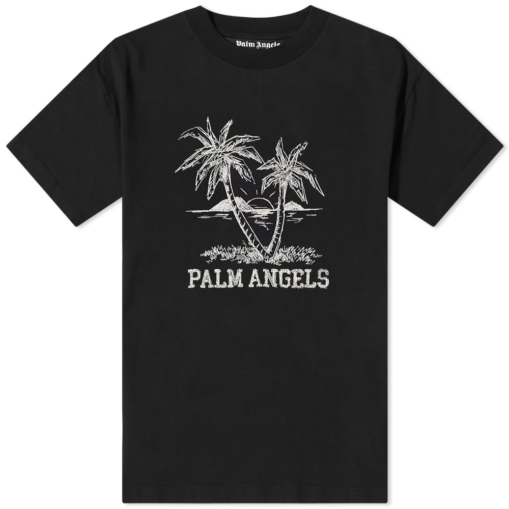 T-shirt Palm Angels Sunset Palms Logo Tee Sort | PMAA001S22JER0141001, 0