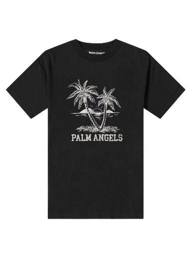 T-shirt Palm Angels Sunset Palms Logo Tee Sort | PMAA001S22JER0141001