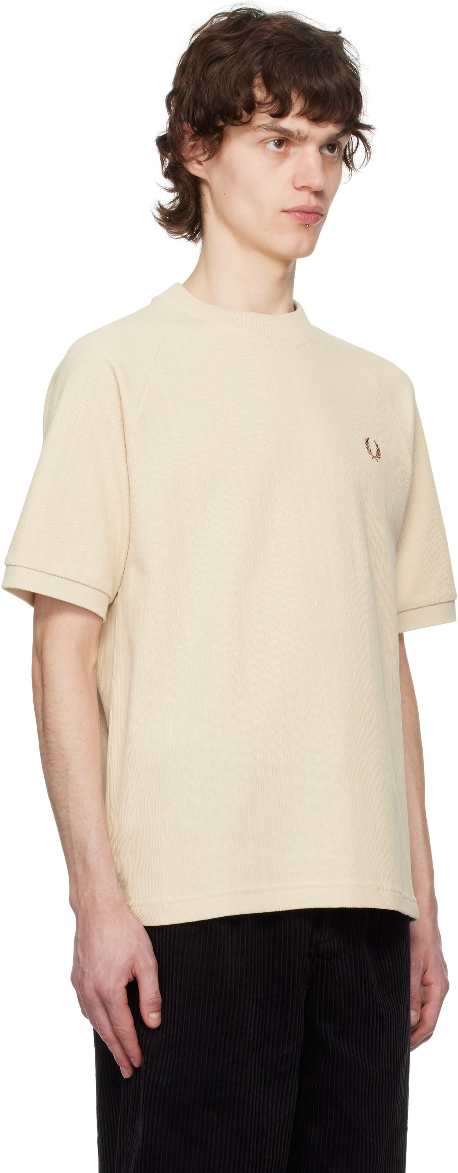 T-shirt Fred Perry Fred Perry Ribbed Raglan Sleeve T-Shirt Beige | M8680, 1