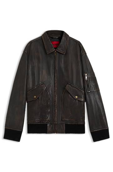 Jakke BOSS Regular-Fit Treated Leather Jacket Sort | 50541865, 0