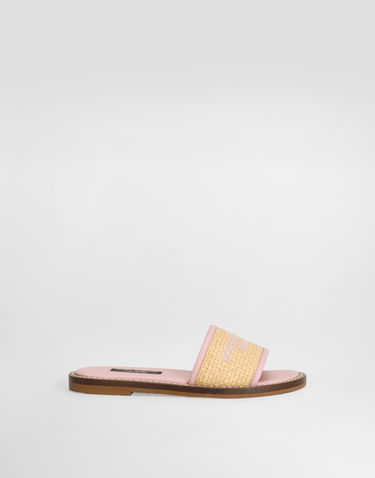 Tilbehør Dolce & Gabbana Dolce & Gabbana Flat Straw Sliders With Logo Lyserød | D11306AU0958L851, 0