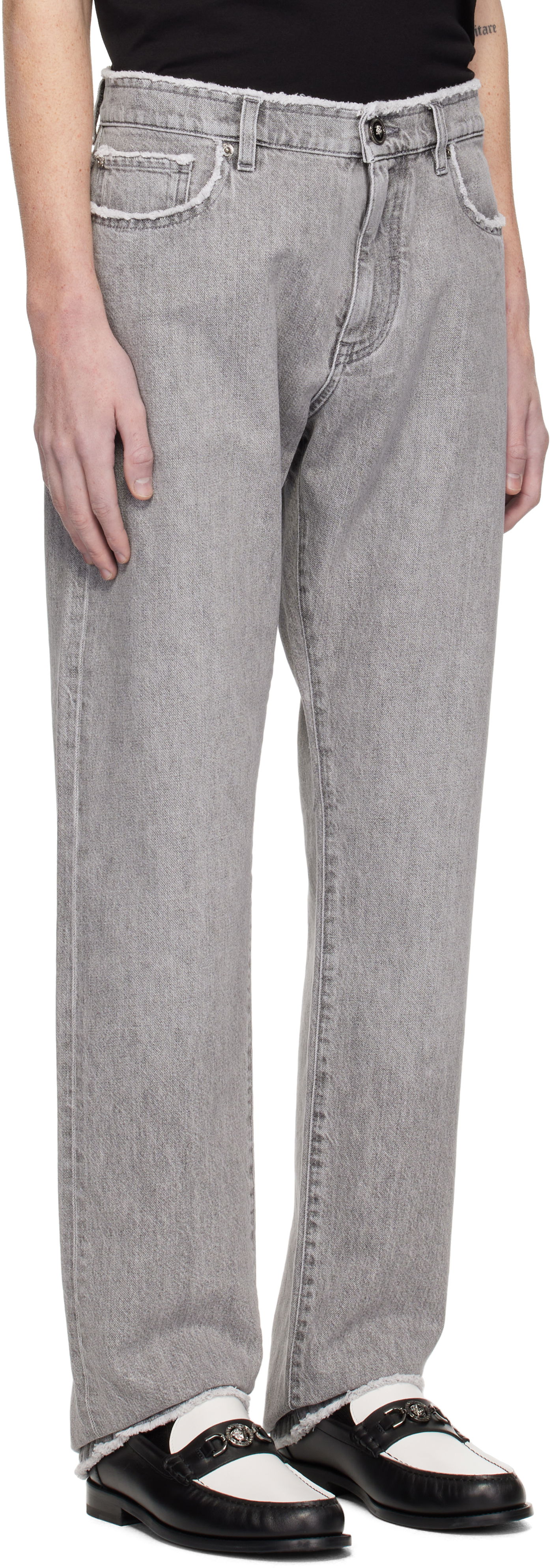 Jeans Versace Frayed Regular-Fit Jeans Grå | 1016106_1A11098, 1