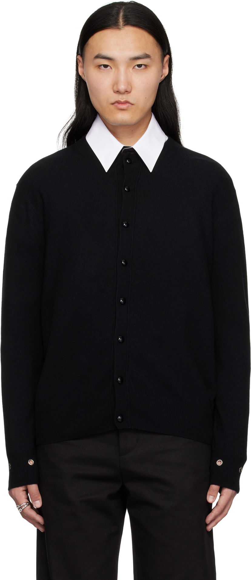 Sweater We11done We11done Eyelet Detail Cardigan Sort | WD-KC0-25-617-U-BK