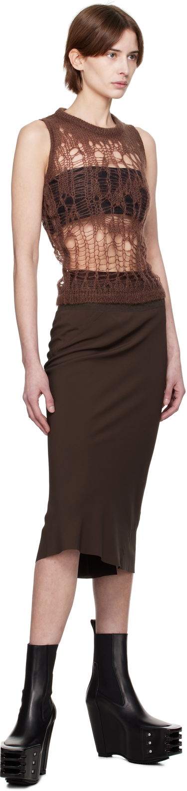 Nederdel Rick Owens Rick Owens Hollywood Knee Bias Midi Skirt Brun | RP01E7332 CC, 3