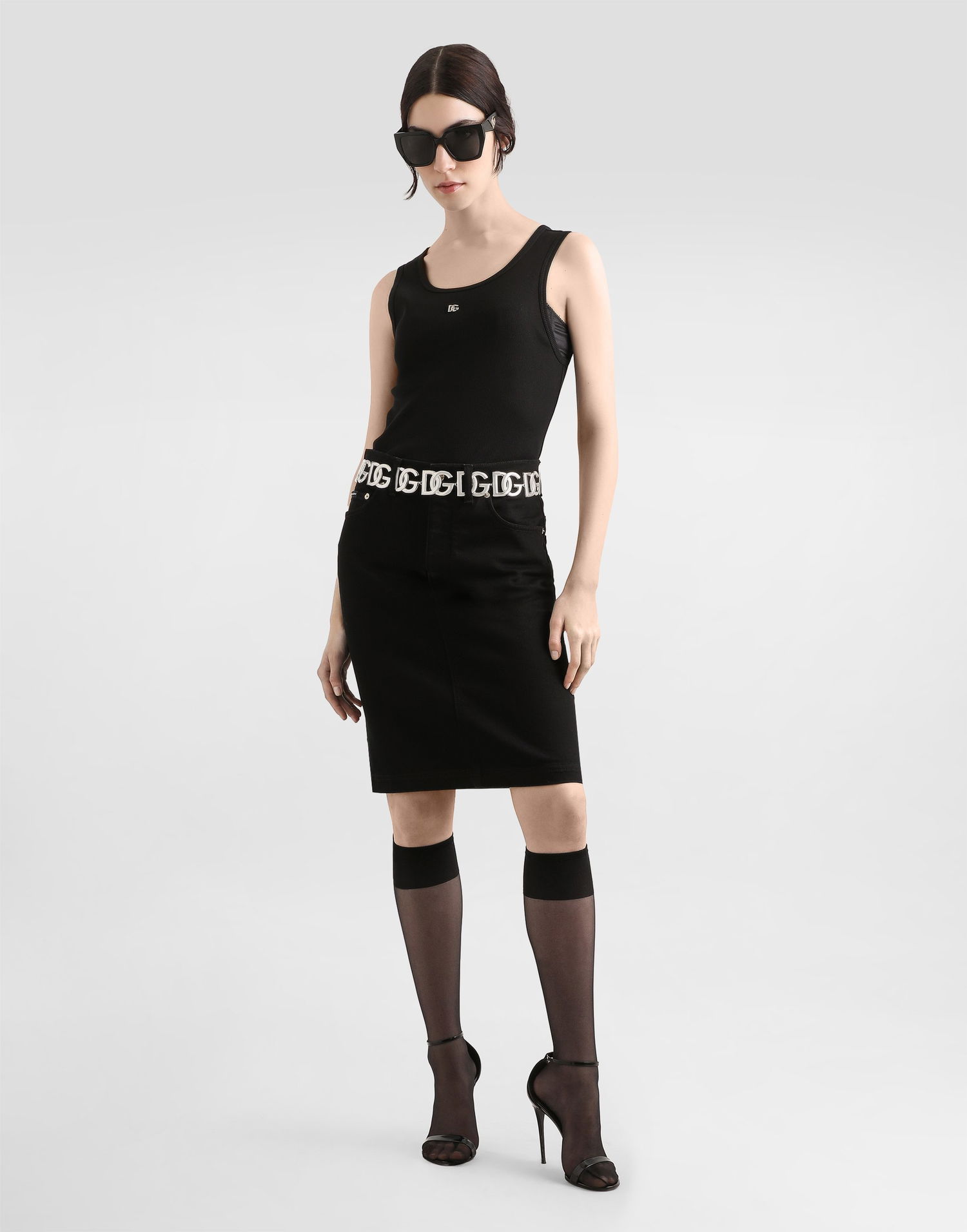 Tanktop Dolce & Gabbana Dolce & Gabbana Fine-Rib Jersey Tank Top with DG Logo Sort | F8V40TGDCX9N0000, 1