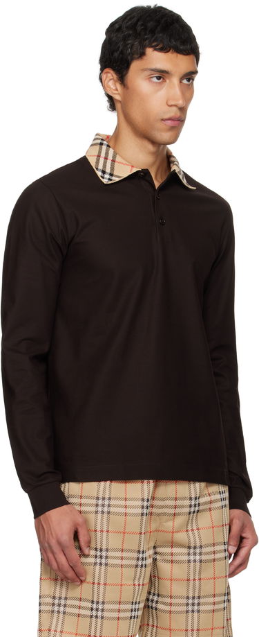 Polo skjorte Burberry Burberry Long Sleeve Polo with Check Collar Brun | 8116012, 1