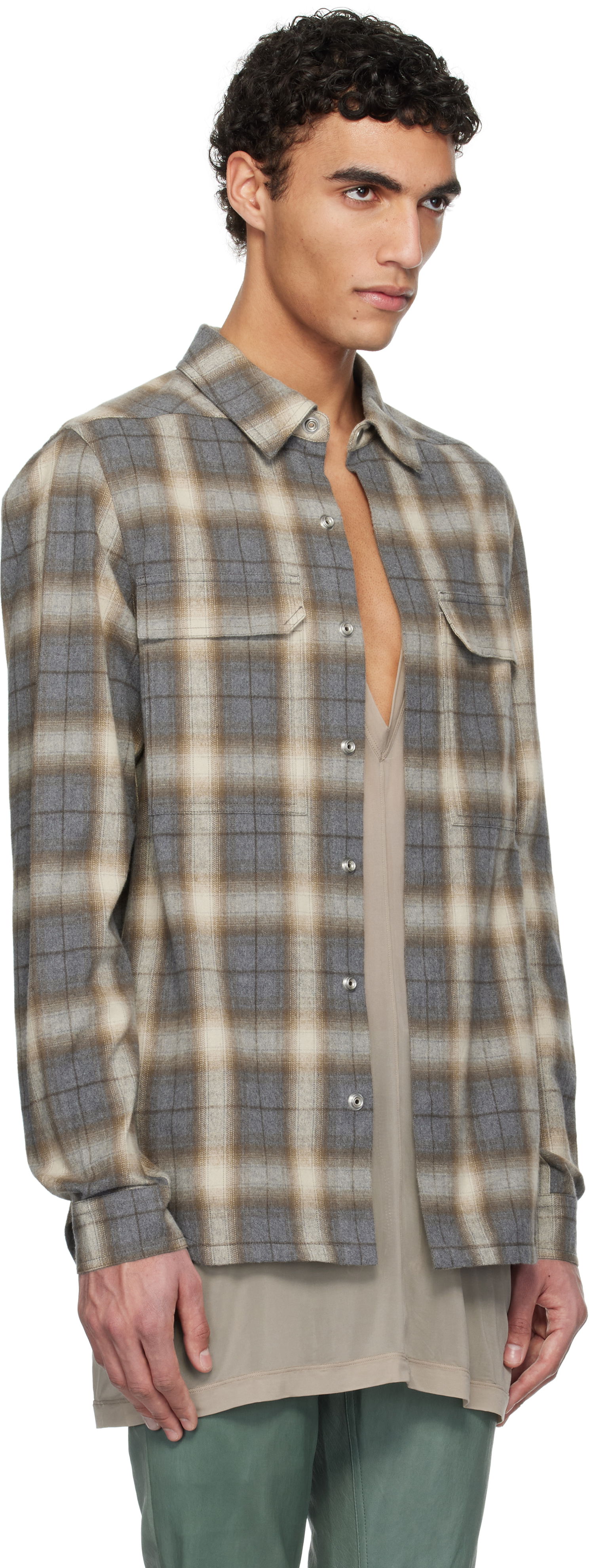 Skjorte Rick Owens Rick Owens Hollywood Plaid Overshirt Brun | RU01E5236 CP, 1