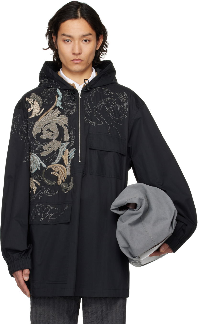 Vindjakke Dries Van Noten Dries Van Noten Embroidered Hooded Anorak Sort | 251-020545-1147