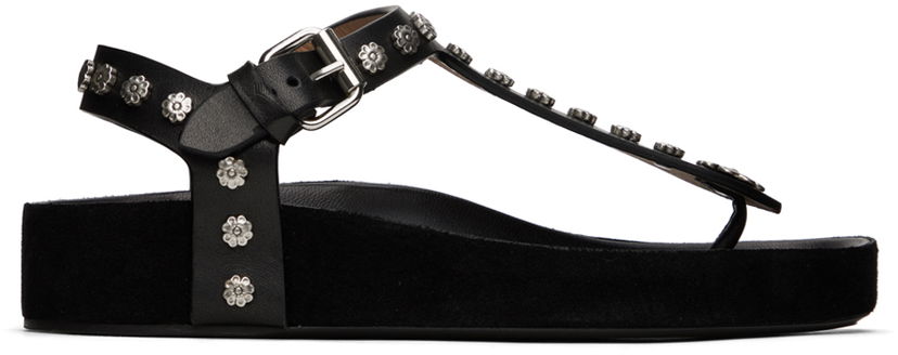 Tilbehør ISABEL MARANT Isabel Marant Enore Flower Studded Platform Sandals Sort | 24PSD0115FA-B1B08S