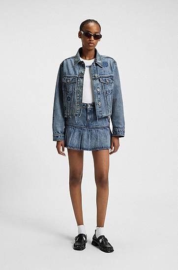 Jakke BOSS Relaxed-Fit Embroidered Denim Jacket Blå | 50546316, 1