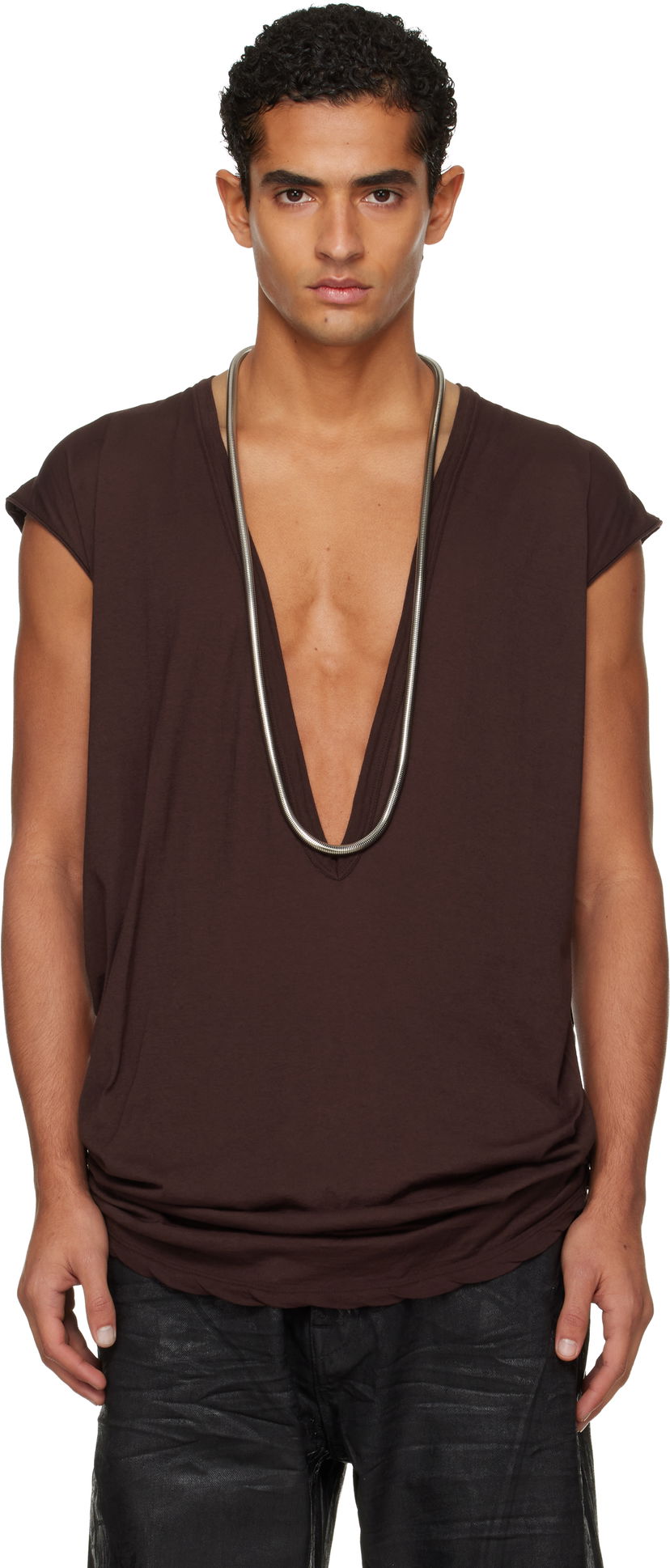 T-shirt Rick Owens DRKSHDW Concordians Dylan Deep V-neck T-shirt Brun | DU02E7157 BH