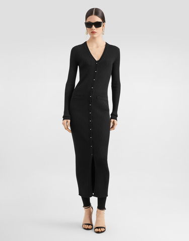 Kjole Dolce & Gabbana Dolce & Gabbana Long Ribbed Knit Midi Dress with Button Closure Sort | FXV37TJCVXGN0000, 1