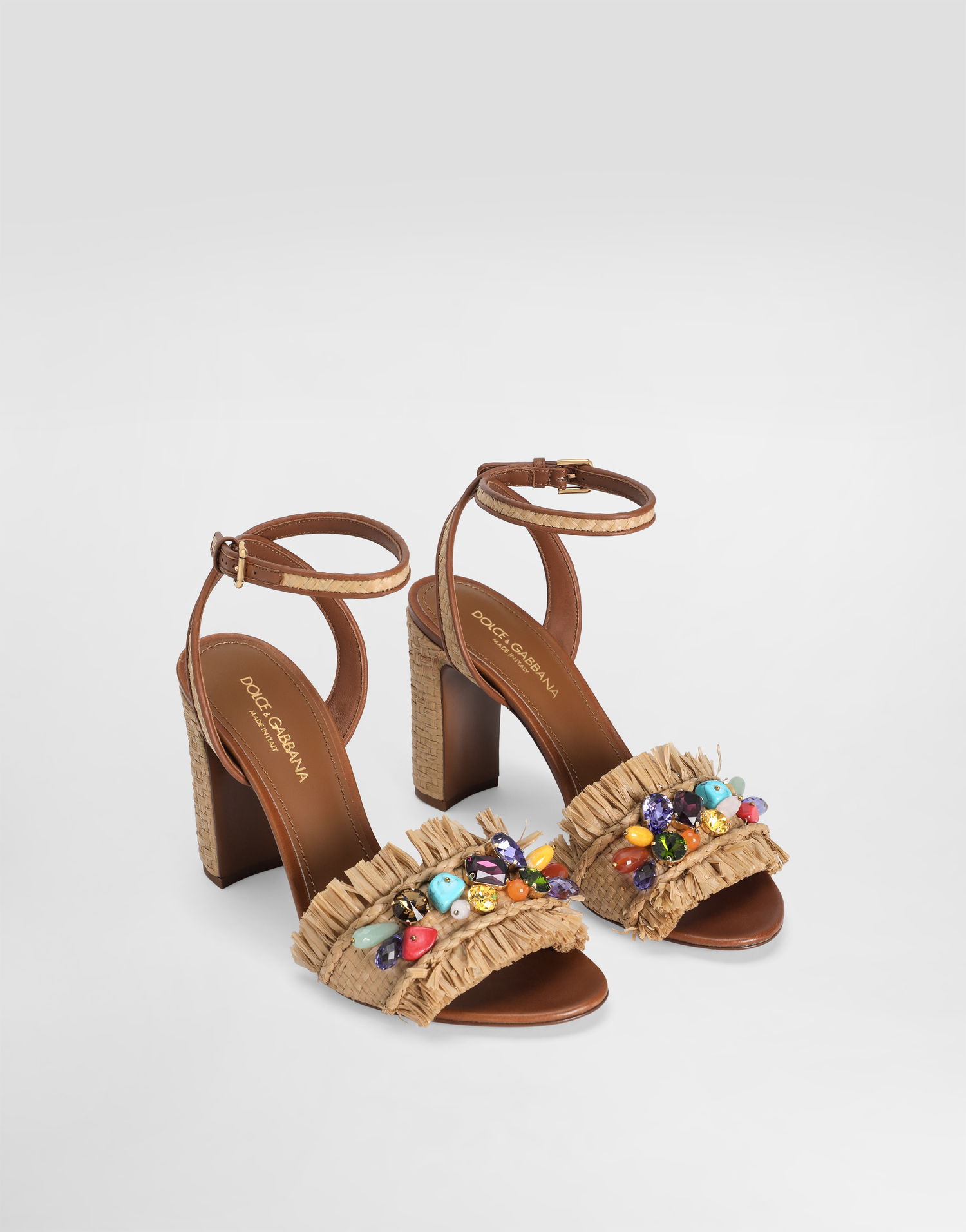 Tilbehør Dolce & Gabbana Dolce & Gabbana Frayed Raffia High-Heeled Sandals with Embellishments Beige | CR1890AM5548W059, 1