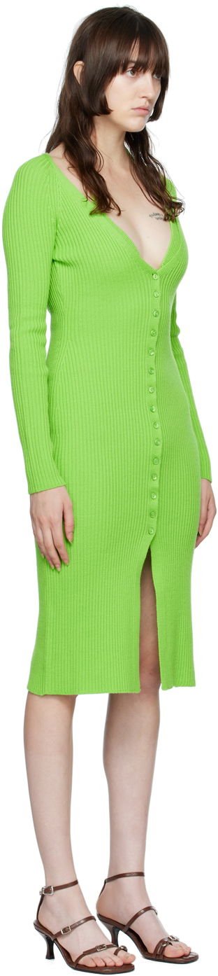 Kjole Blumarine Ribbed Button-Up Midi Dress Grøn | 2A210A, 1