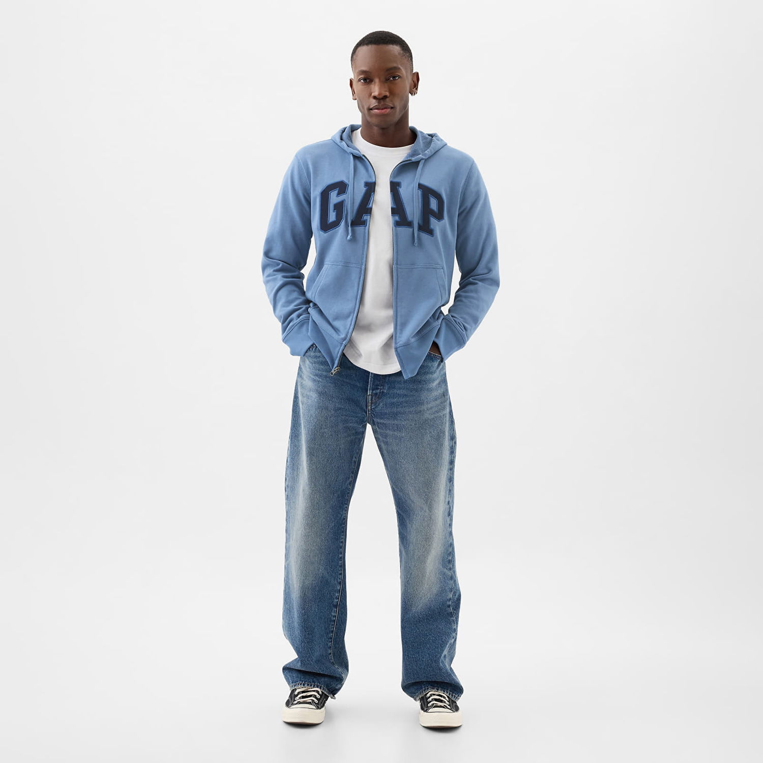 Sweatshirt GAP French Terry Fullzip Logo Hoodie Soft Cornflower Blå | 868452-00, 1