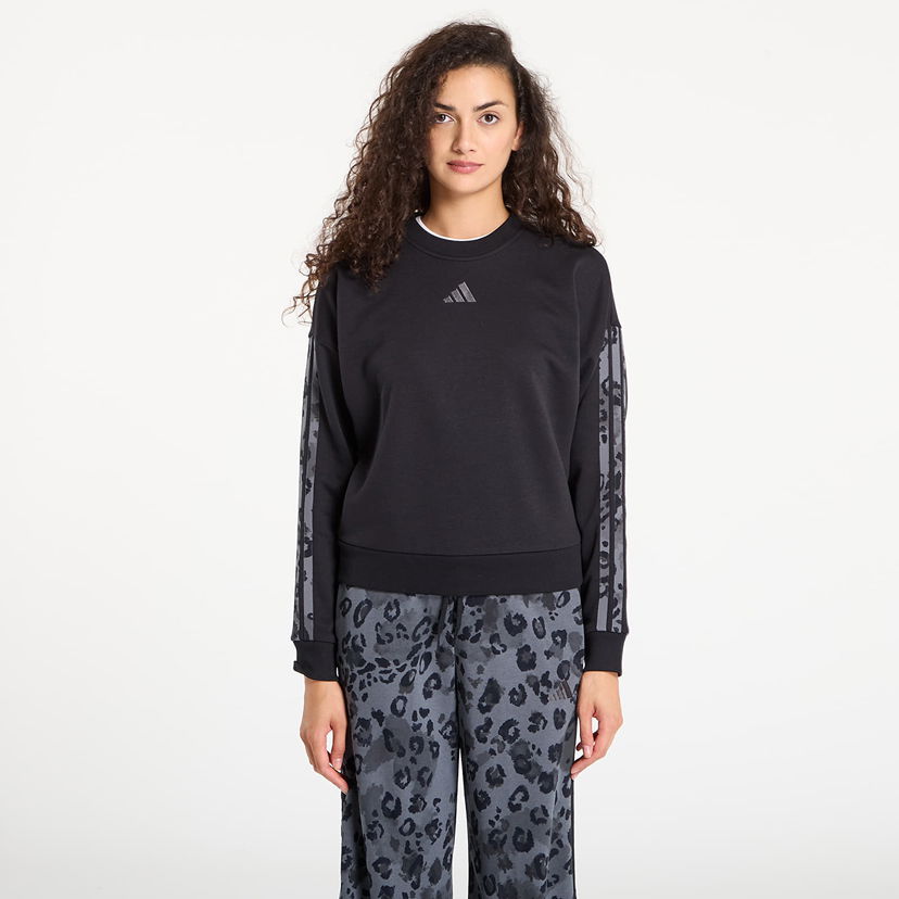 Sweatshirt adidas Performance Animal Print French Terry 3 Stripes Sweatshirt Sort | JM1835