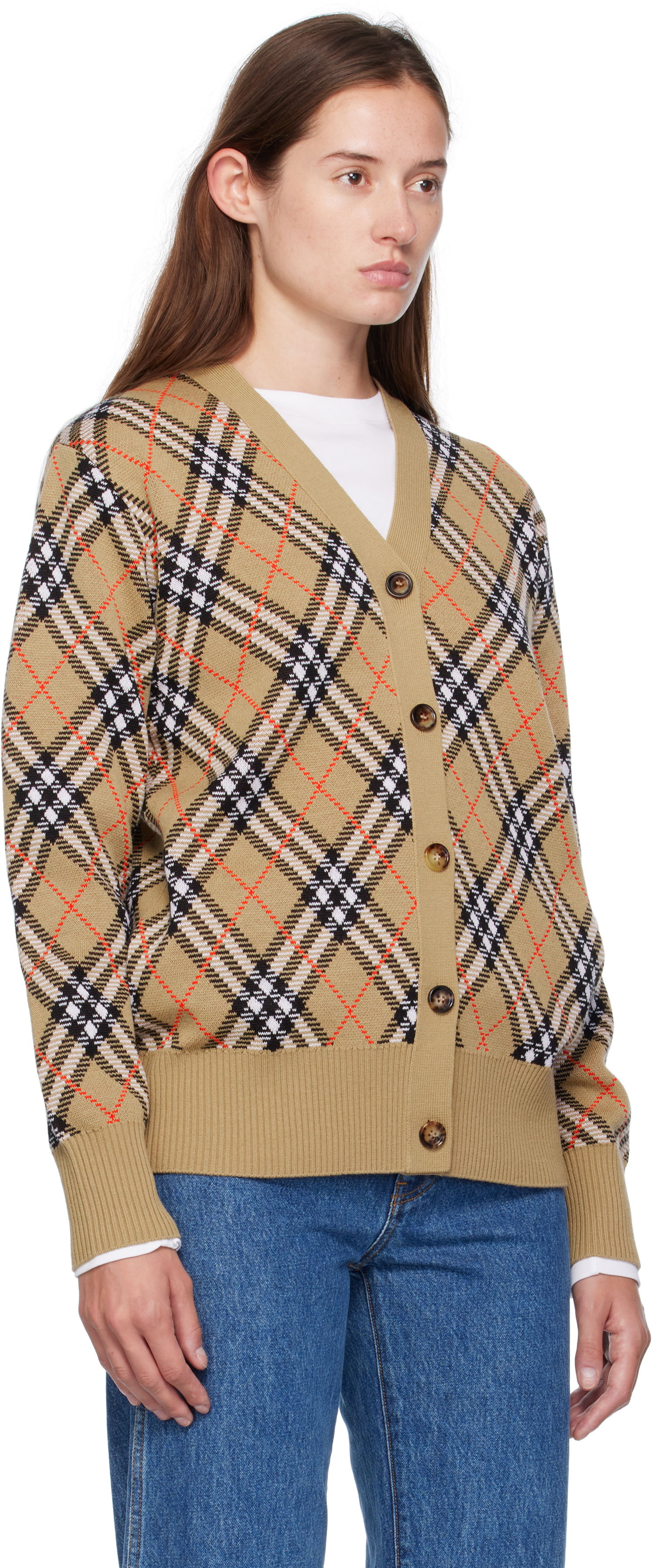 Sweater Burberry Burberry Check Cardigan Beige | 8110579, 1