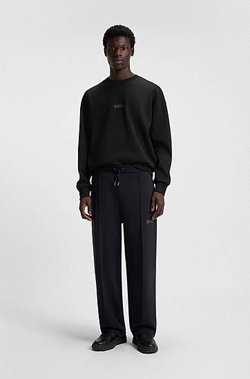 Træningsdragt BOSS Cotton-blend Drawstring Tracksuit Bottoms with Front Seams and Embroidered Logo Sort | 50546780, 1