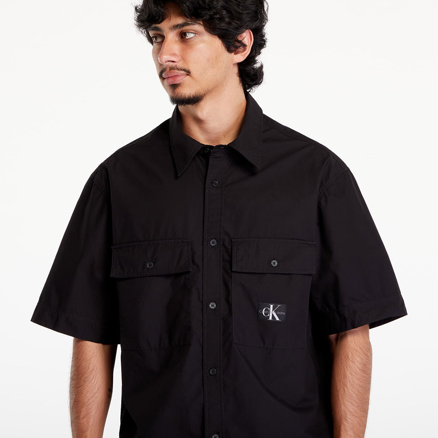 Skjorte CALVIN KLEIN Cotton Poplin Utility Shirt Black Sort | J30J325606 BEH, 1
