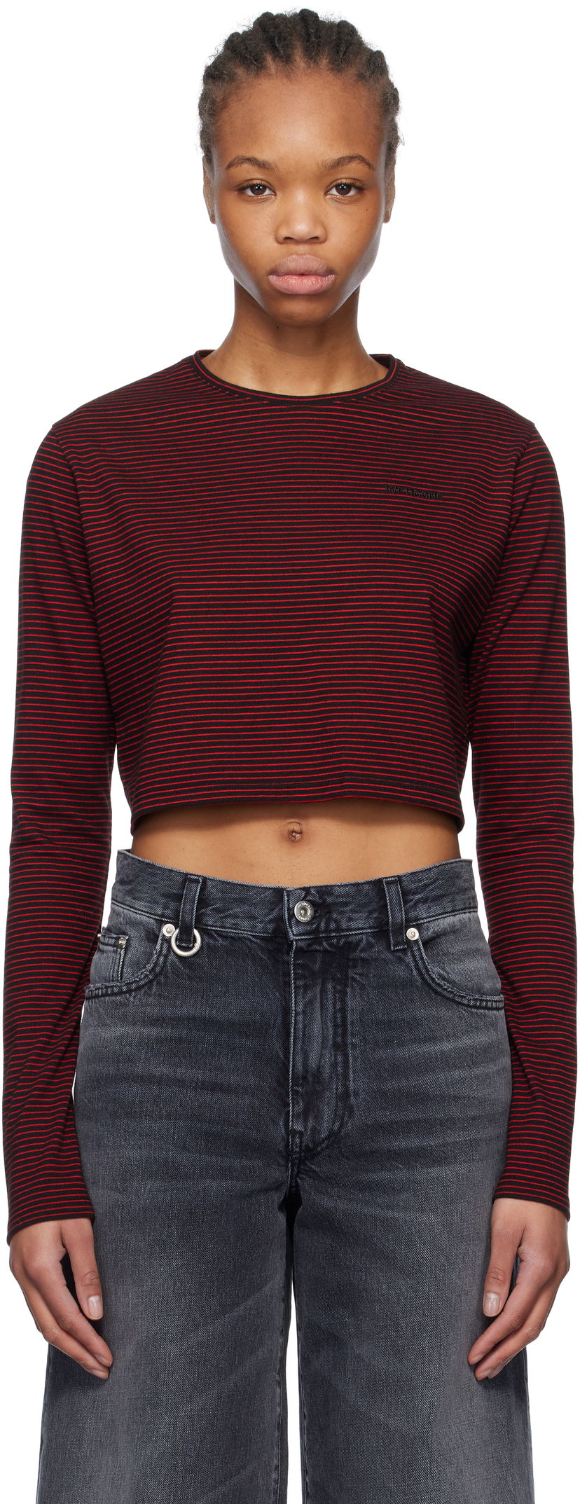 Crop top We11done We11done Striped Cropped Longsleeve T-Shirt Rød | WD-TT0-25-716-W-BK